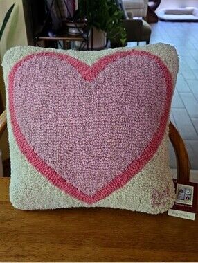Chandler 4 Corners Hooked Wool Pink Heart Accent Pillow, design by Laura Megroz
